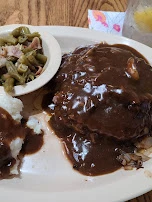 Chopped Steak Mashed Potatoes and Green Beans